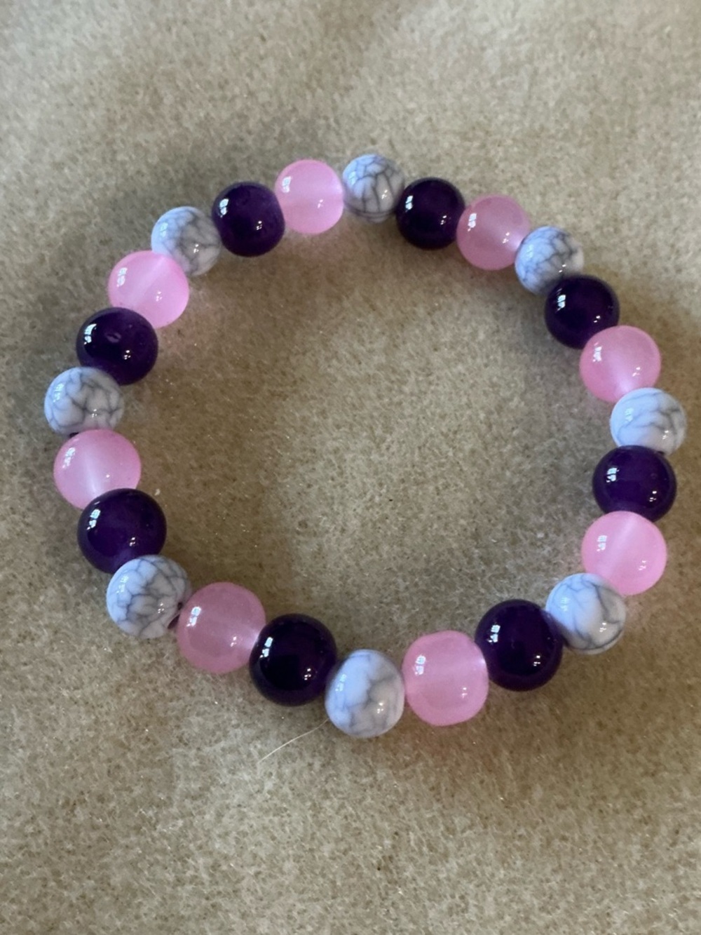 Pink & Purple Beaded Stretch Bracelet with Marble Accent Beads